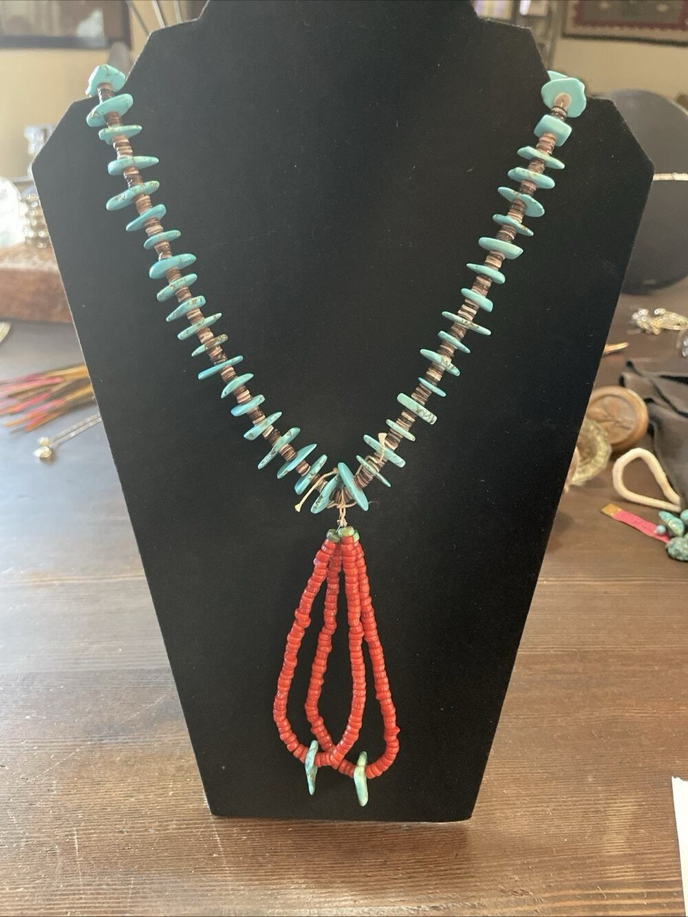 Turquoise Tab Slab Necklace With Coral Jacla